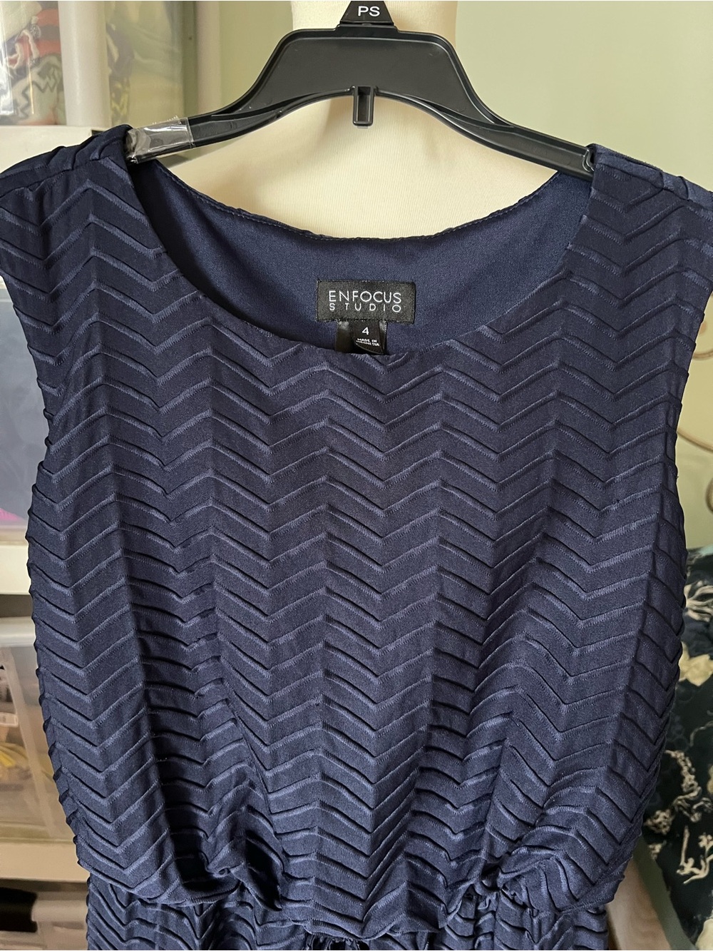 Enfocus Studio Navy Chevron Tie-Waist Midi Dress - Picture 2 of 7